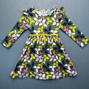 Blueberri Boulevard Girls 4T Olive Green Leaf Print Ruffle Long Sleeve Dress